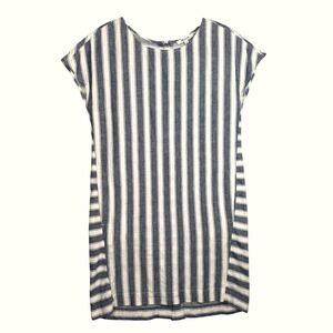 Madewell Striped Linen Blend Dress Womens XS Blue White Button Back Shift Pocket